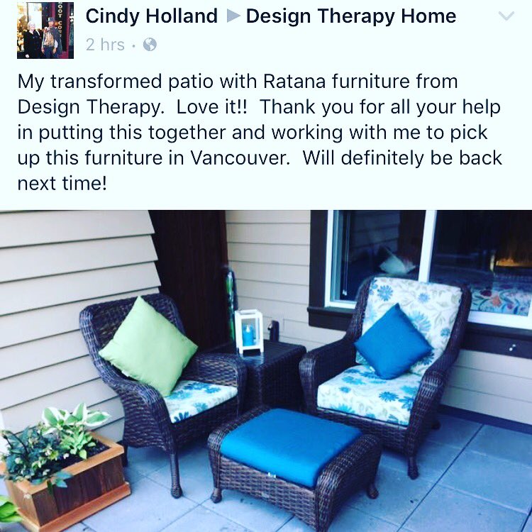 DesignTherapyHm's tweet photo. Thank you Cindy for sending us a photo of your new patio furniture. It looks fabulous! And just in time for the sun! #backyardoasis https://t.co/05m46dGwHp