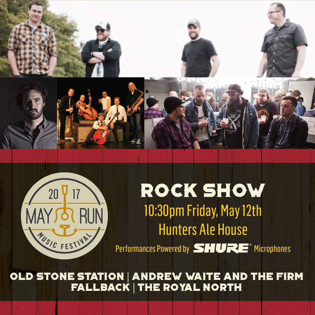 MusicPEI's tweet photo. .@HuntersPEI is the house of rock tonight with @The_Royal_North FallBack, @waiteandthefirm + @OldStoneStation! #MRMF2017 tix at door. https://t.co/6PXbx5WVXf