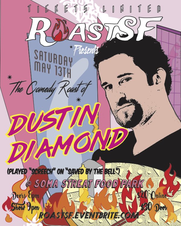 RoastSF's tweet photo. Made it to 4-years and celebrating in a big way - with Child Star, Comedian &amp; Professional Stabber Dustin Diamond #ScreechRoast #SF https://t.co/8edCqIAGw0