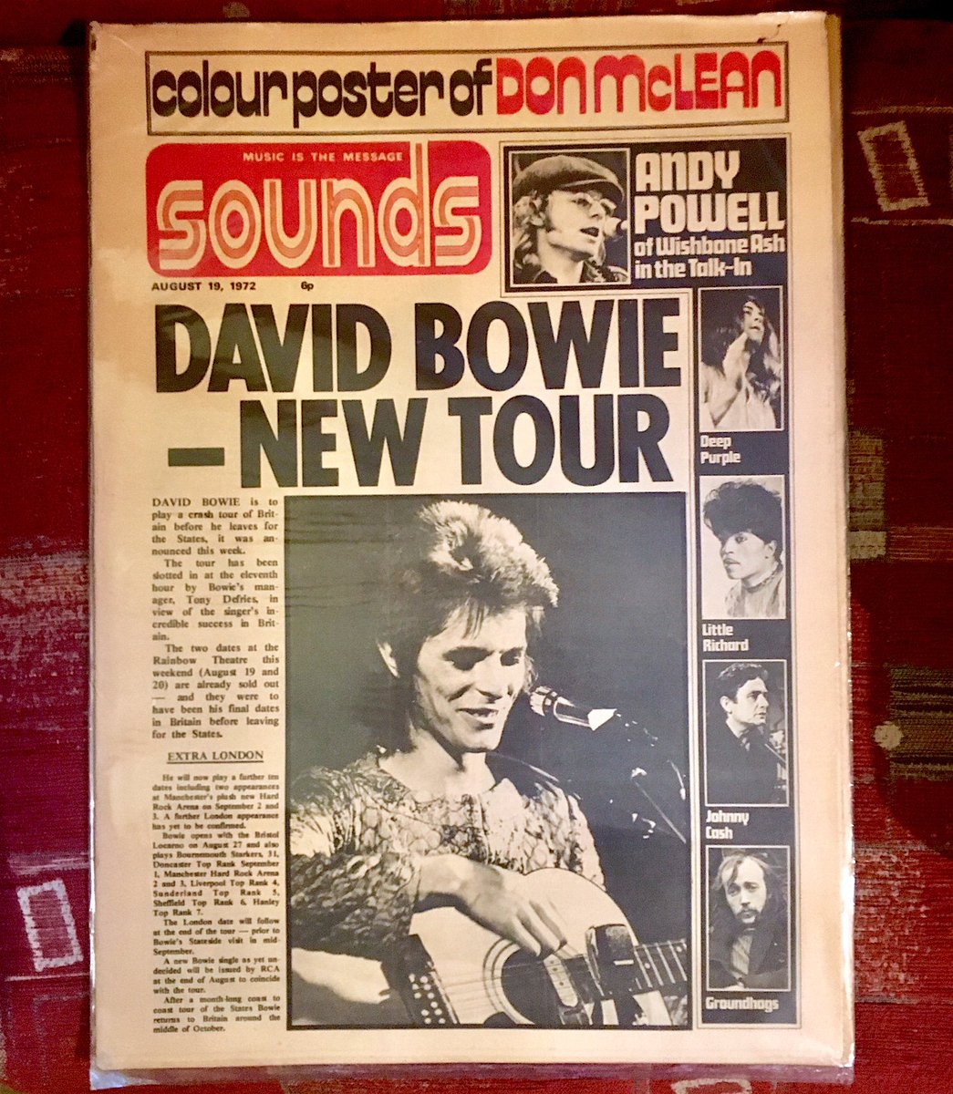 davidjmanktelow's tweet photo. David Bowie - New Tour 1972 #SoundsMusicPaper https://t.co/8I0mqznnBL