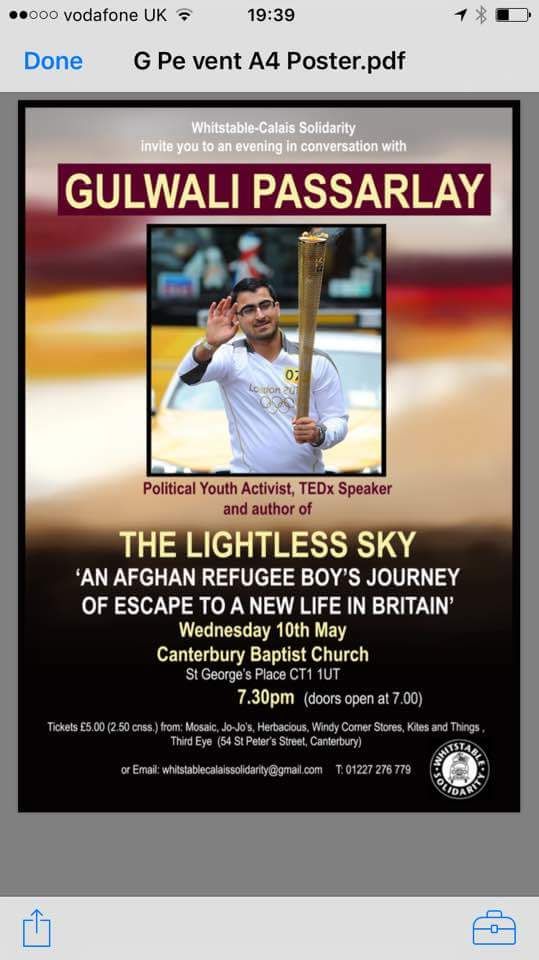 #GulwaliPassarlay of #thelightlesssky fame #NHS youth ambassador #TERNrefugee #Tedx speaker #Canterbury Wed 10th May <a href="/KRAN/">Karen Mitchell</a> <a href="/refugeecouncil/">Refugee Council 🧡</a>
