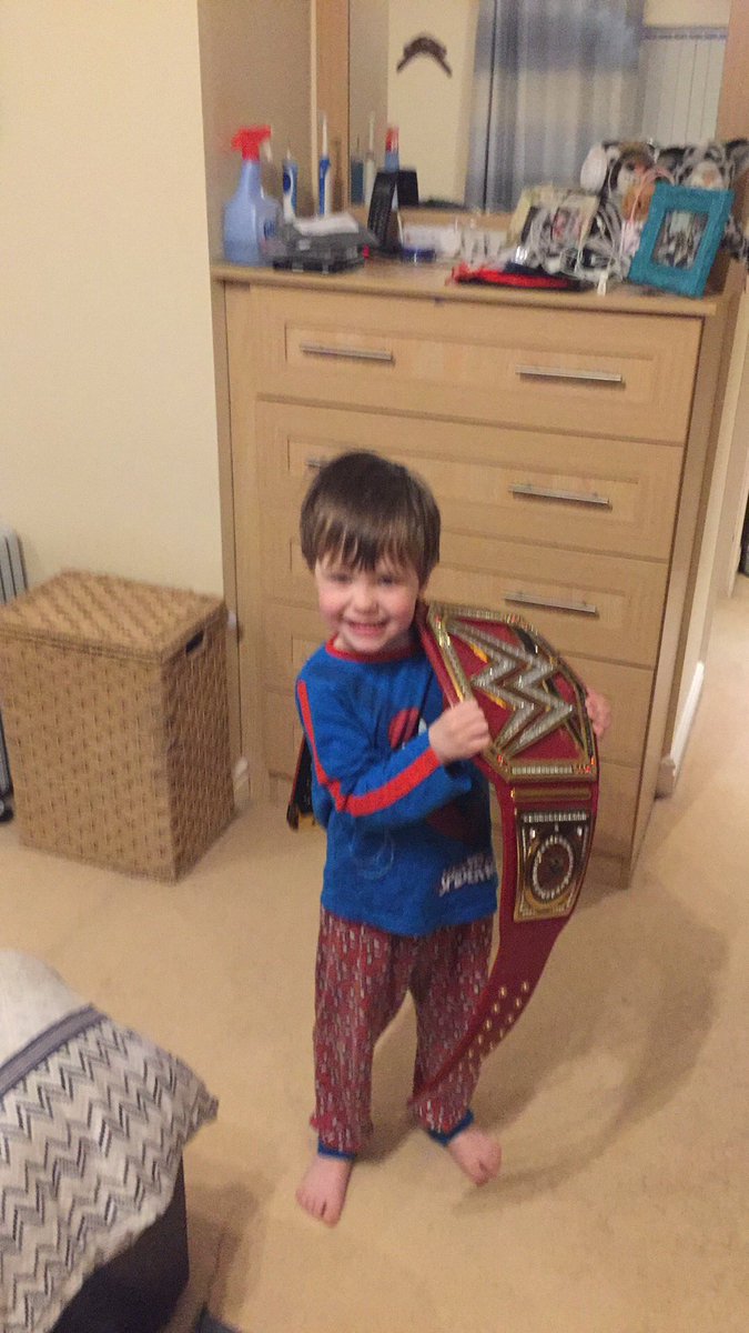 No <a href="/FinnBalor/">Finn Bálor</a> T shirts in his size so had the make him universal champion. Over the moon little man