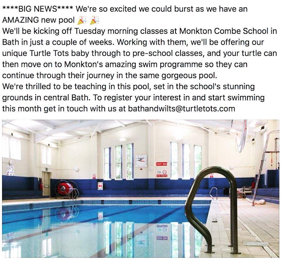 So excited to be starting classes soon on Tuesday's at our NEW pool at Monkton Combe School 🏊🏻💙 please get in touch! 🐢