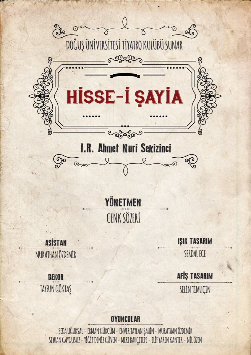 Hisse-i Şayia

9 Mayıs Kocaeli Üniversitesi 3. Tiyatro Festivali saat 20:00 

@koutikcandir <a href="/DogusUniv/">Doğuş Üniversitesi (DOU)</a>