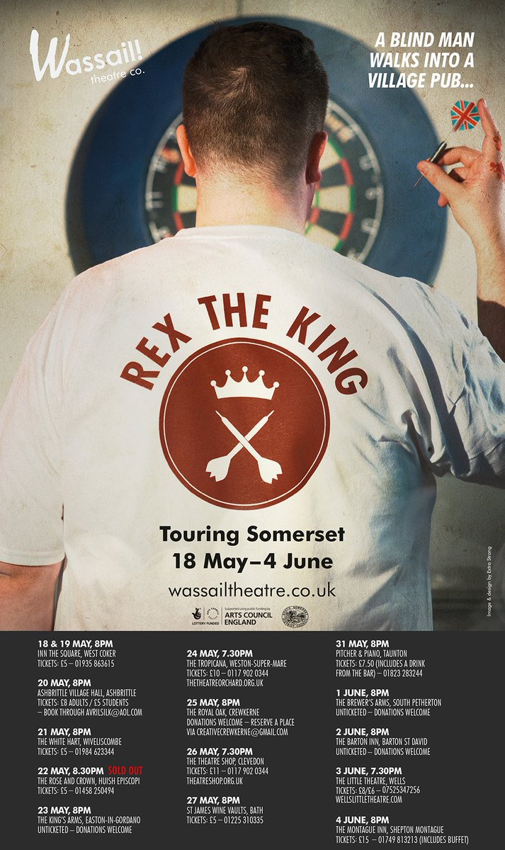 wassailtheatre's tweet photo. Thanks @ace_southwest for funding #RextheKing! We'll be touring pubs, village halls &amp; theatre bars in Somerset 18 May-4 Jun! https://t.co/SDHbLVlvGR