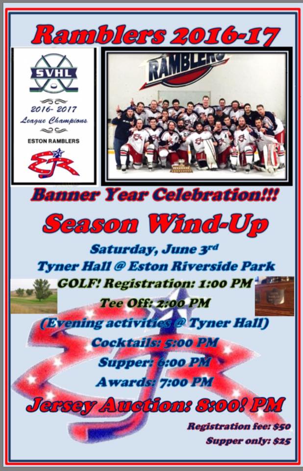 The <a href="/EstonRamblers/">Eston Ramblers</a> (aka SVHL champions!) are planning their wind up 03JUN17. Come on out and celebrate these local athletes.