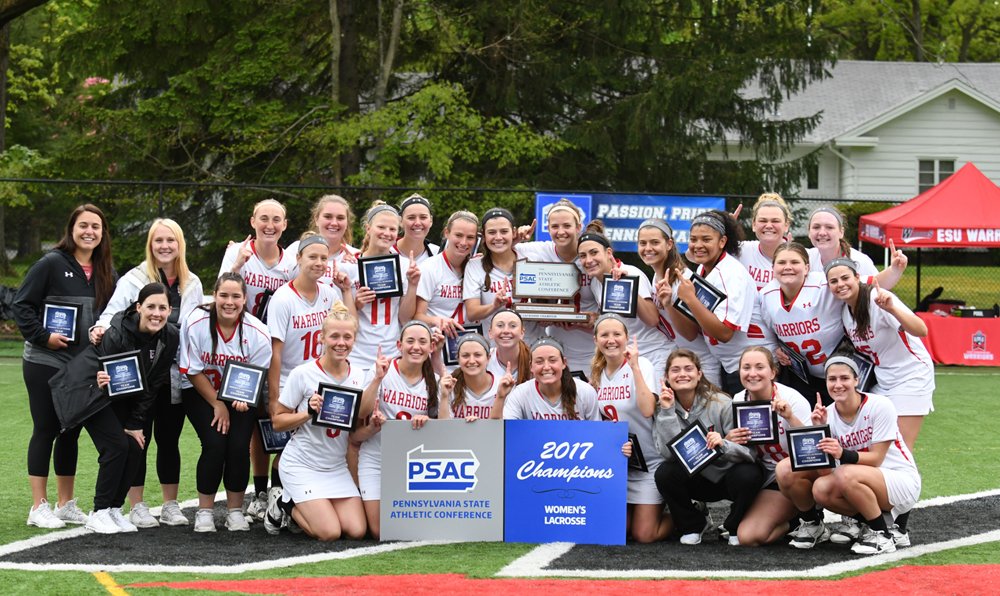 ESUWarriors's tweet photo. WLAX: Warriors upend Mercyhurst, 10-9, for first-ever @PSACsports championship.  Recap: https://t.co/IJ9Dk6G2EM https://t.co/C4j4nI42ae