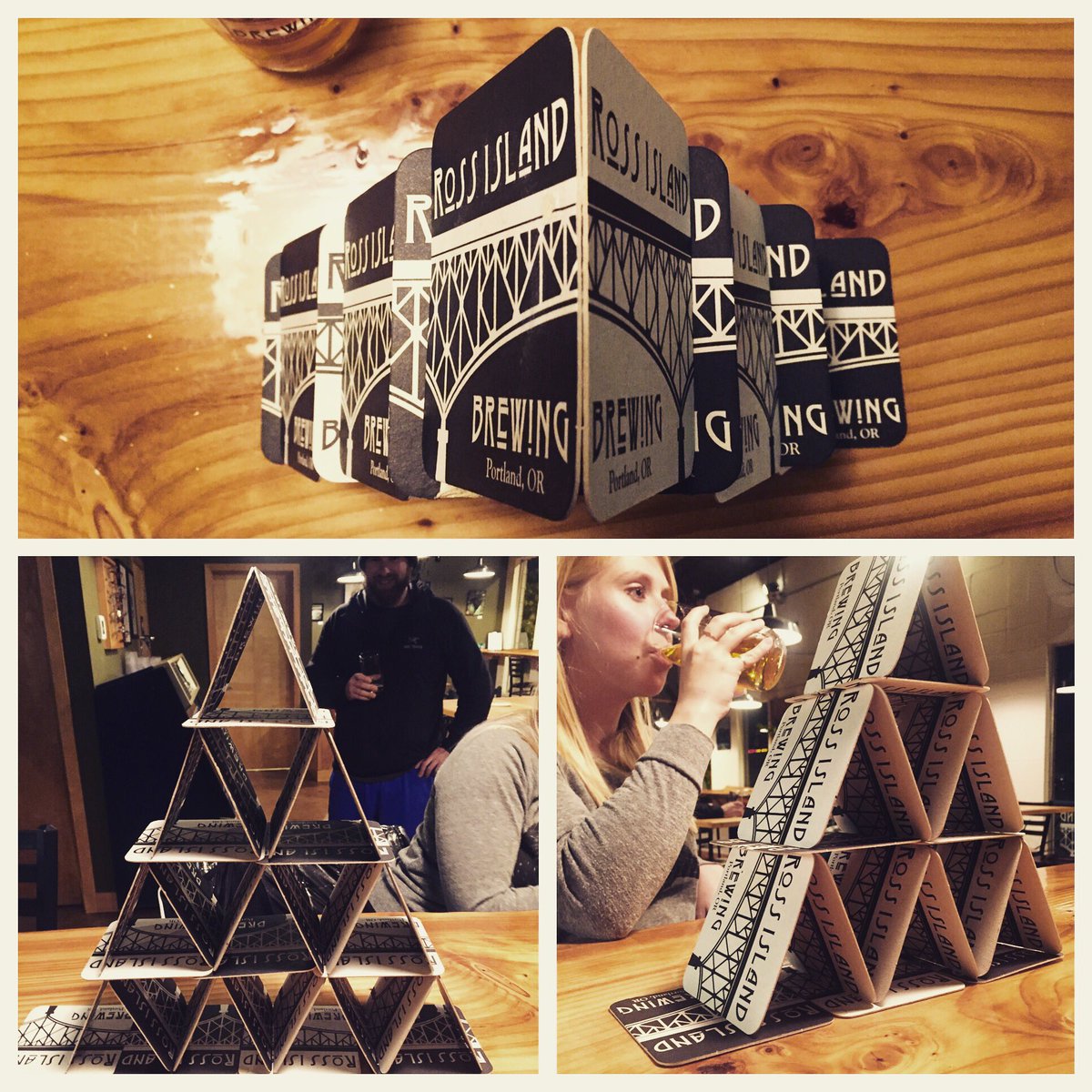Coaster stacking artistry demonstrated last night at #rossislandbrewing
