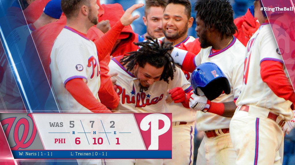 Phillies's tweet image. Late rally leads to 10th inning #walkoff win: atmlb.com/2pb23qo

#RingTheBell