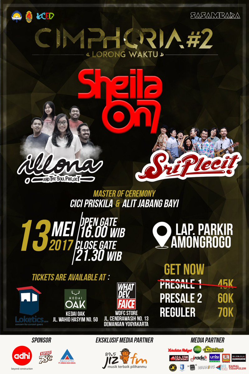 H-5hari hlo guys,Ayo ayo segera borong tiketnya🤗🤗😄 <a href="/sheilaon7/">Sheila On 7</a>  <a href="/pamityang2an/">PYY Qwerty Radio</a>  <a href="/895jizfm/">895 JIZ FM</a>  <a href="/PaiminJK/">Paimin</a>  @Loketics <a href="/BerandaJogja/">Beranda Jogja</a>  <a href="/sriplecit/">sriplecit</a>