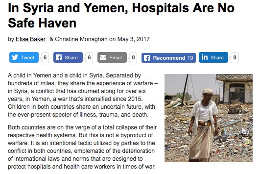 KassThomas4's tweet photo. PHR: In Syria and Yemen, Hospitals Are No Safe Haven. 
#notatarget #stopbombinghospitals

https://t.co/bb2bi2Yzgo https://t.co/Ij2PSDrDWJ