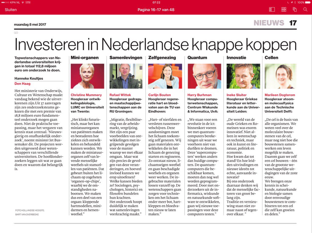 Prachtige #zwaartekracht subsidie voor #organ-on-chip consortium met ook @utwente #MESA+ #MIRA #HDMT