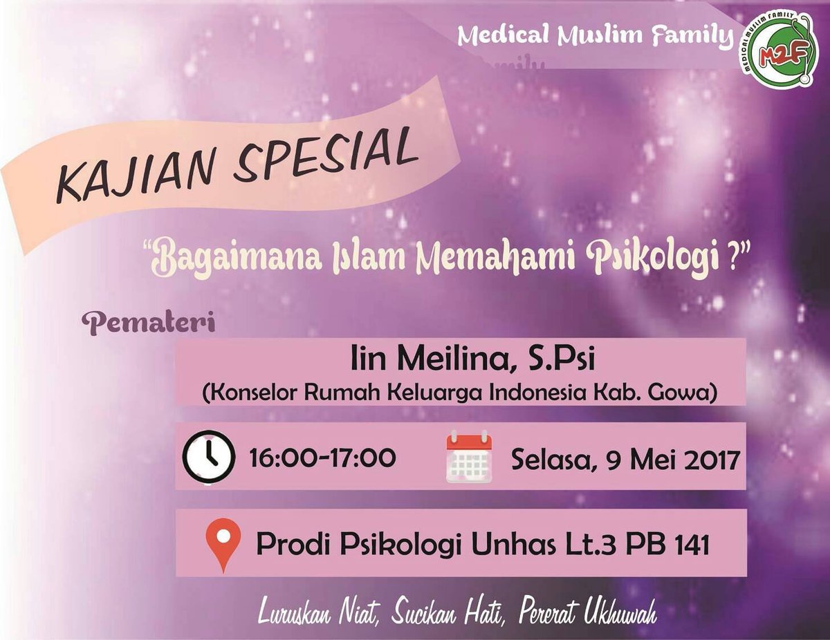 Mempersembahkan Kajian Spesial
"Bagaimana Islam Memahami Psikologi?"
Silahkan​ ajak teman yang lain yaaa 
#muslimberkarakter