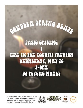 AdventuresAtl's tweet photo. Wed: @CondesaCoffee is holding a #springblaze patio party! Win tix to @Fireinthe4th! More details here: https://t.co/YeEcsKL5Lk @carenwestpr https://t.co/t9raJGaECS