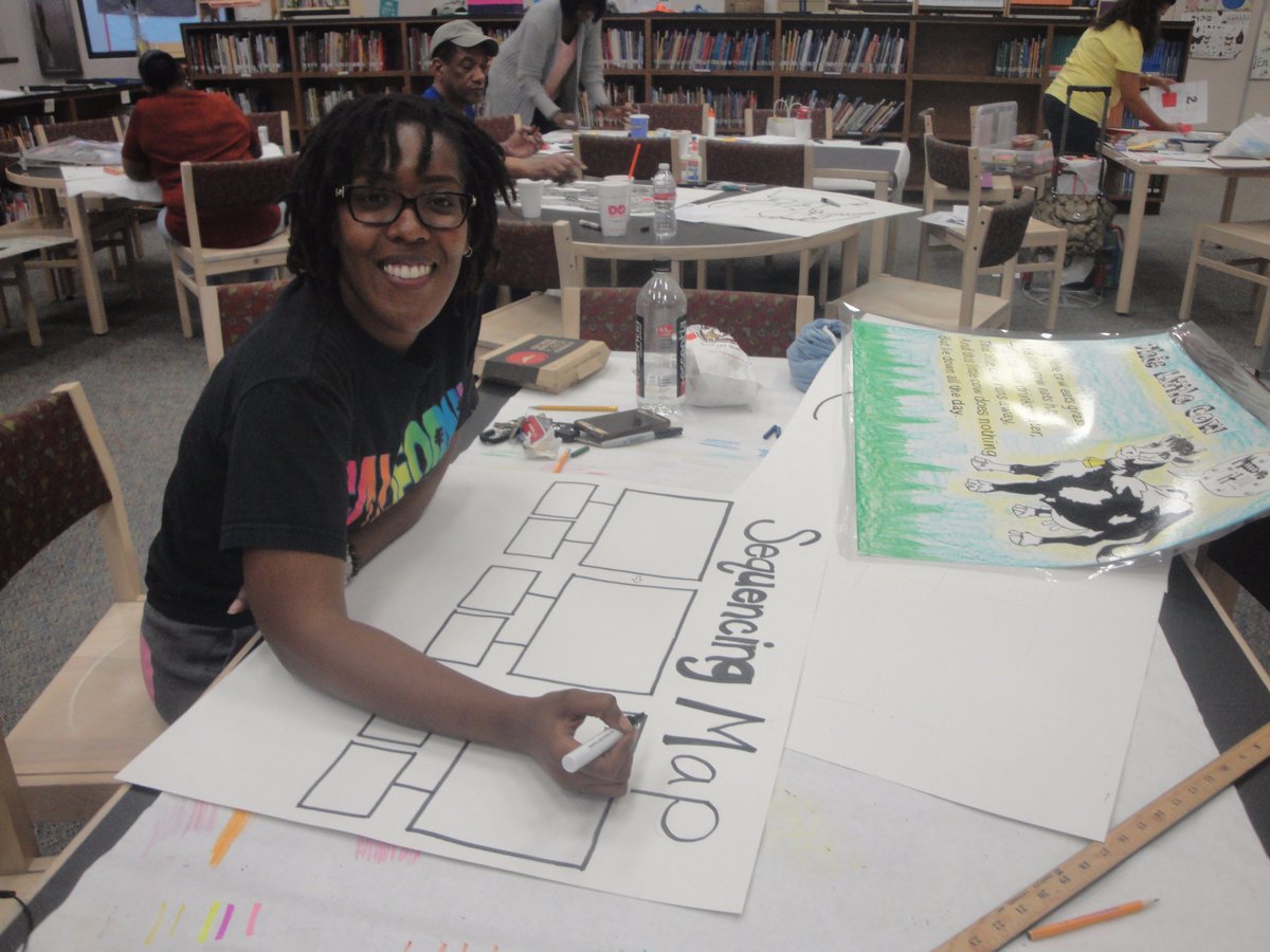 ReynaHMQ's tweet photo. Teachers working and having fun yesterday during the PD "Poetry Posters and Anchor Charts Make &amp; Take" at Holmquist  #HMQ2017 https://t.co/SEd0dWTKsu
