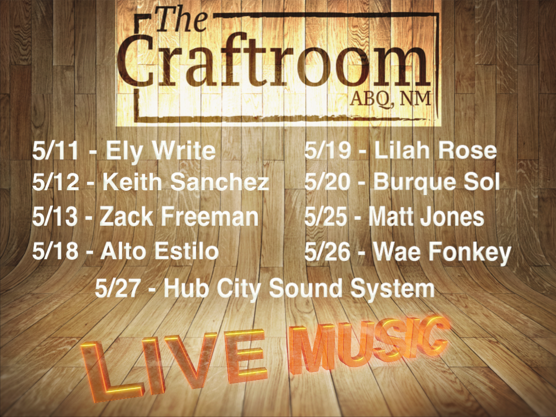 thecraftroomabq's tweet photo. May the music be with you. From your favorites to a few new folks -   Come give these men and women a listen and enjoy a couple rounds. https://t.co/UB7kdAUrRu