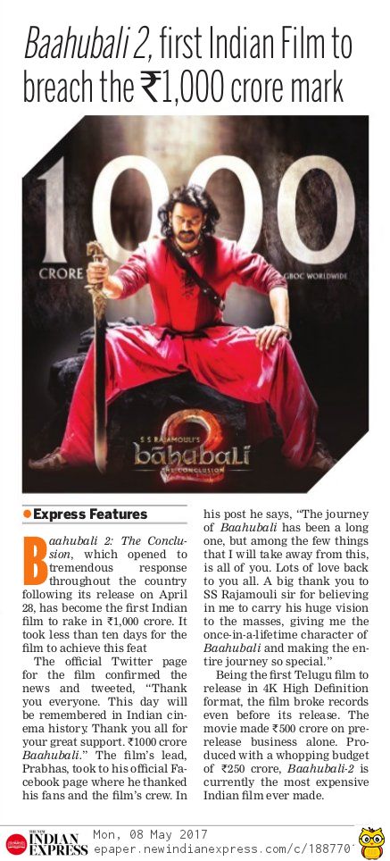 Today News in <a href="/IndianExpress/">The Indian Express</a> 

<a href="/ssrajamouli/">rajamouli ss</a> <a href="/RanaDaggubati/">Rana Daggubati</a> <a href="/KProductionsInd/">K Productions</a> <a href="/BaahubaliMovie/">Baahubali</a> <a href="/nasser_kameela/">Kameela</a>