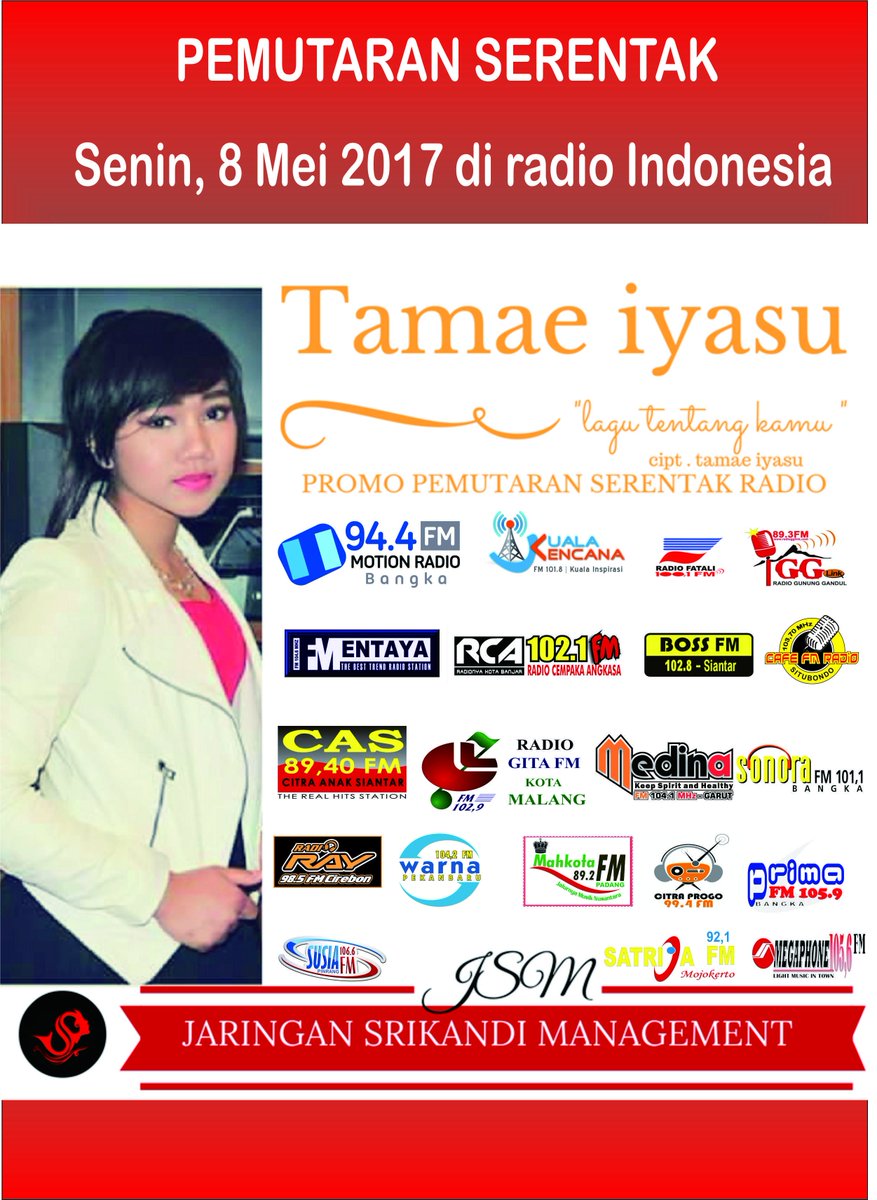 RadioIstanaBlt's tweet photo. Sudah diputerin 📻 jam 10.30 WIB 👉 #PEMUTARANSERENTAK  @tamaeiyasu  – Lagu Tentang Kamu 👈CC @jsm_record @dhyazcheerfull https://t.co/1uLHxAdNYX