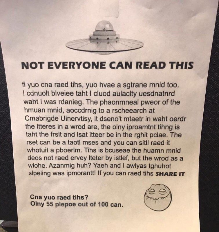 AidaMalvine's tweet photo. I can easily read this. Can you?only 5.5 people out of 10 can.
#mindblowing #humanmind #strangemind https://t.co/Rp5DFfWkqd