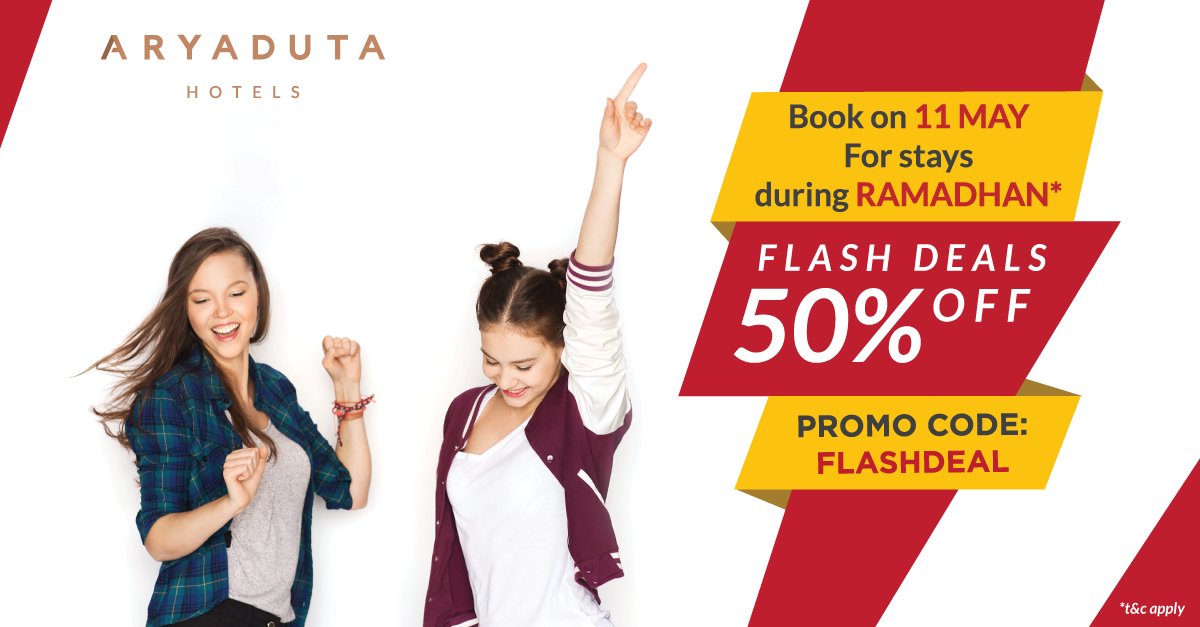 Don't miss the chance of getting our flash deal! 50% off Best Available Rate. Book on the 11 of May for stay during Ramadhan period*
