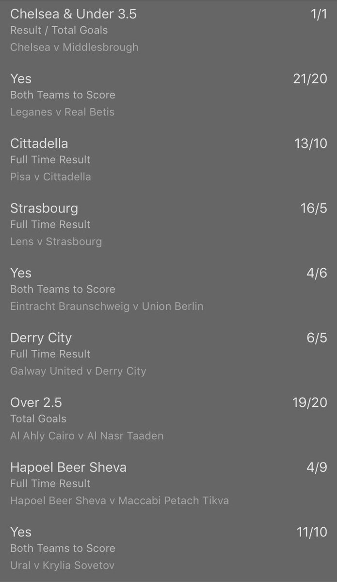 OnTheNoseTips_'s tweet photo. Long shot football acca 👏🏽 #sayalittleprayer! Good luck to those who are on. Horse acca to follow...got a tasty trixie! Get involved!! https://t.co/BuwQ7RZqjb