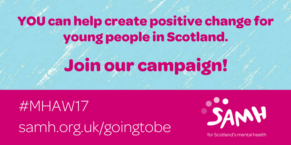 SAMHtweets's tweet photo. Its Mental Health Awareness Week! Let's get Scotland talking about children and young people's mental health #MHAW17 https://t.co/QsT0LDXhVO https://t.co/dlxSMTvJxV