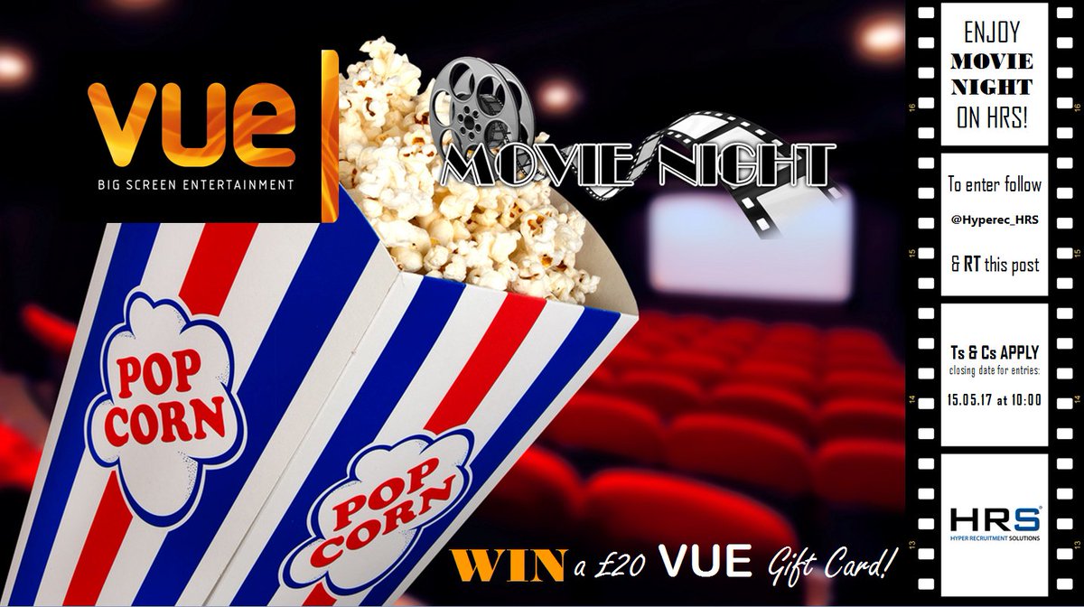 Hyperec_HRS's tweet image. #Competition #giveaway #WIN a £20 VUE gift card! To be in with a chance, simply RT and follow @Hyperec_HRS #movies #movienight #cinema #film