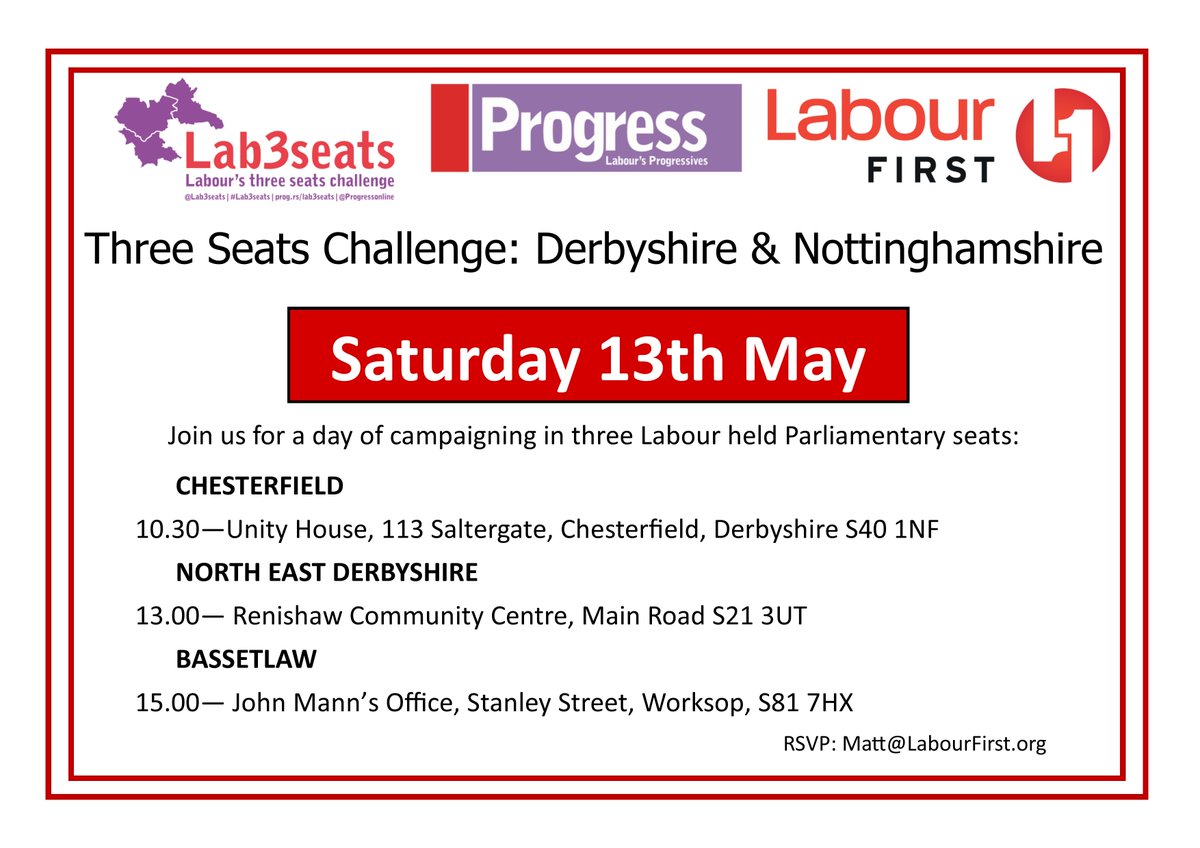 progbrit's tweet photo. Join Progress and @labour_first on #labourdoorstep this Saturday to help reelect @tobyperkinsmp Natascha Engel and @JohnMannMP. #Lab3seats https://t.co/unsDy5LObw