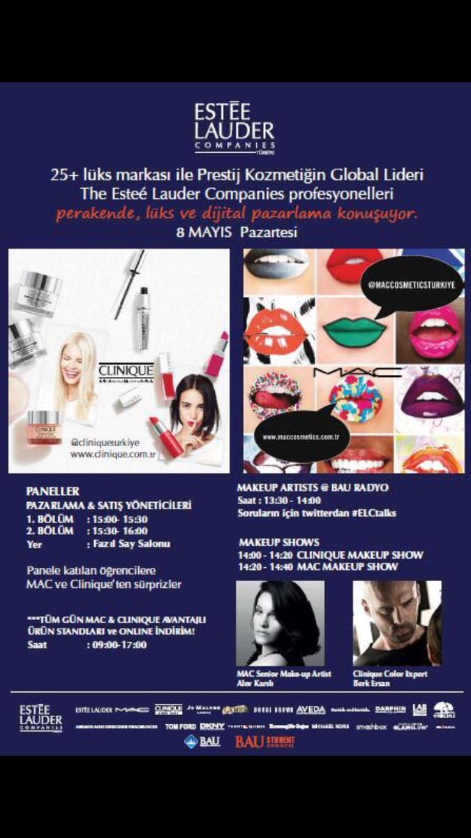 BauRadyo's tweet photo. “MAC Senior Makeup Artist Alev Karslı ve Clinique Color Expert Berk Ersan #ELCtalks ile gelen soruları birazdan Bauradyo 'da yanıtlayacaklar https://t.co/CCmbmklP3W