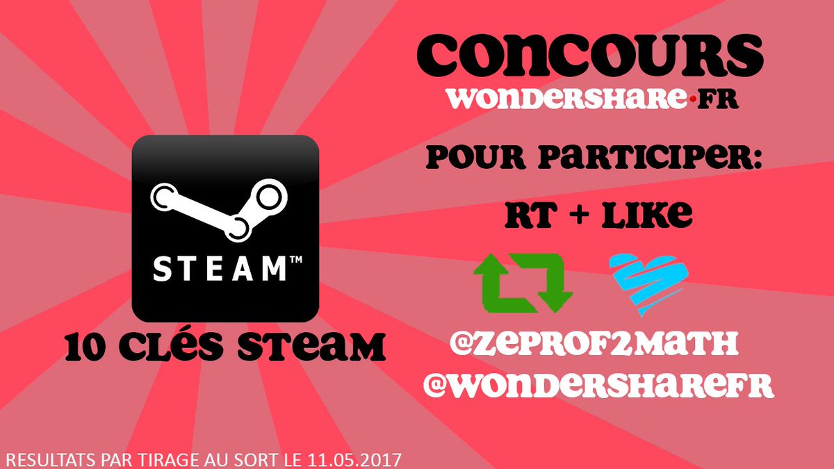 Markkk_333's tweet image. Qui veut tester des nouveaux jeux  ? RT + LIKE @WondershareFR + @zeprof2math pour gagner 10 clés steam ! #concours avec Wondershare.fr
