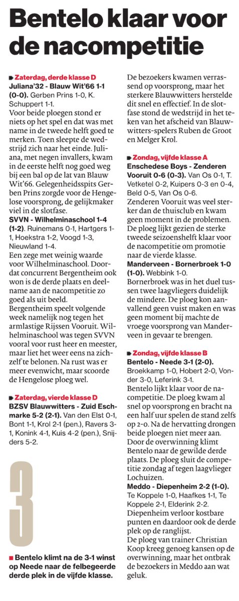 Tubantia: <a href="/VVBentelo/">VVBentelo</a> klaar voor de nacompetitie