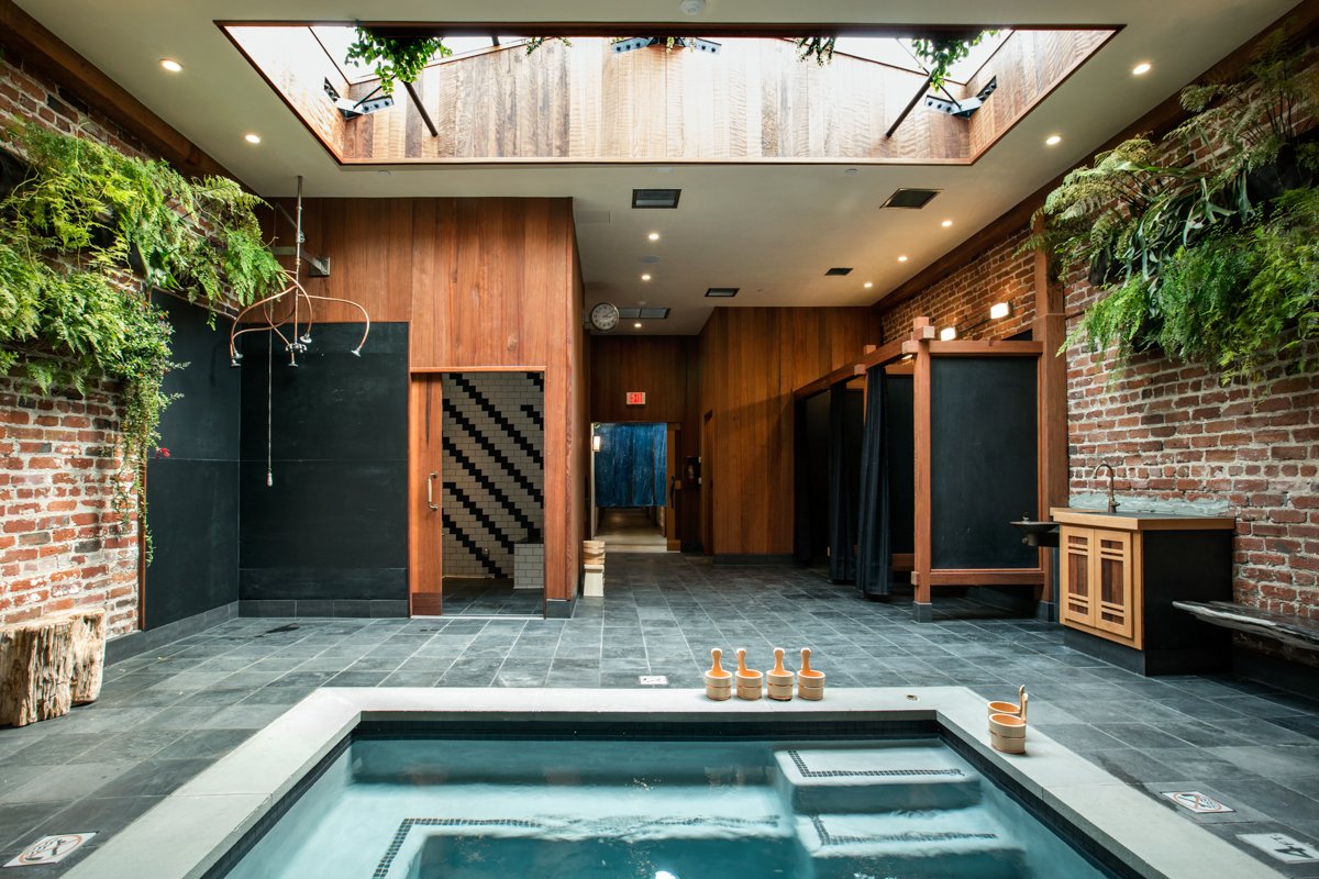 Former Auto Body Shop Transformed Into Zen Bathhouse. 