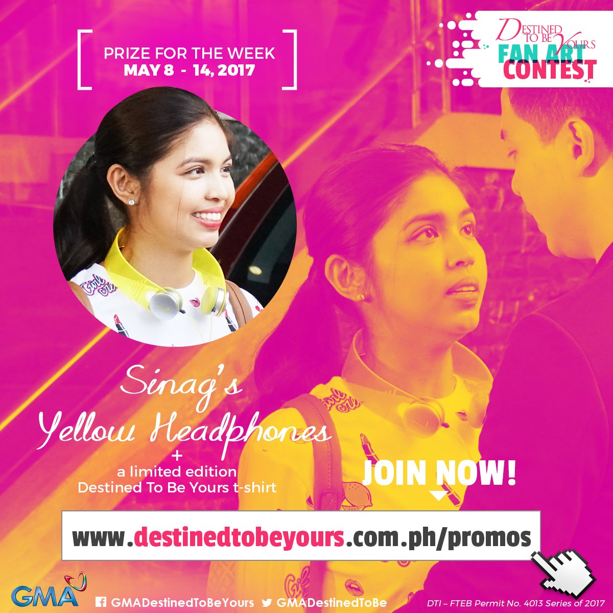 Join the Destined To Be Yours Fan Art Contest for a chance to win Sinag's Yellow Headphones!

GO TO: destinedtobeyours.com.ph/promos

#DTBYScandal