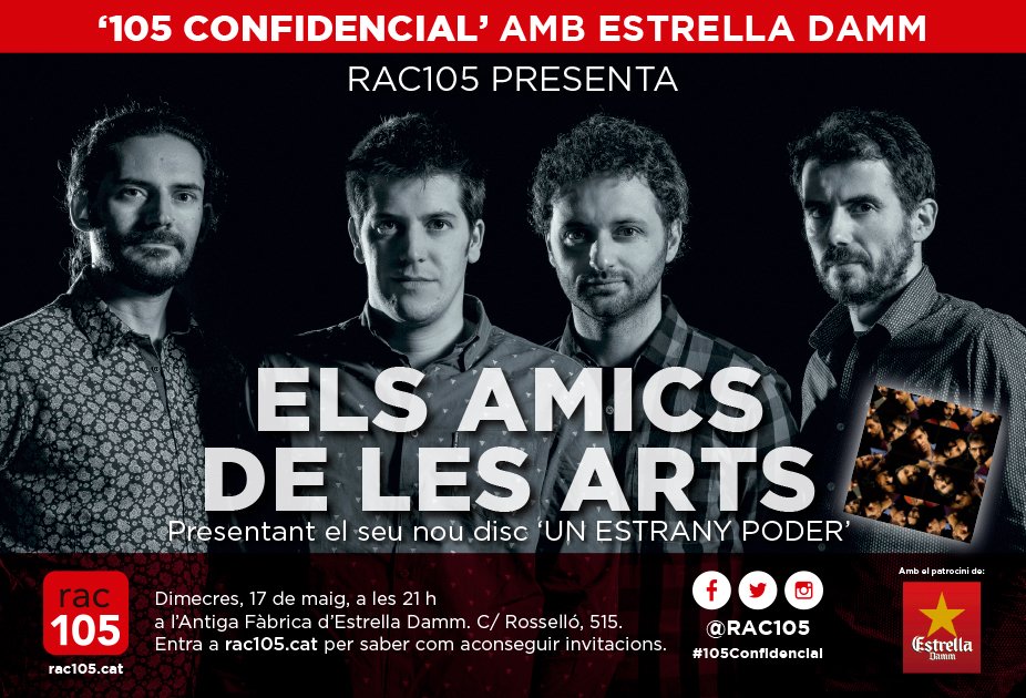 Arriba un nou #105Confidencial amb <a href="/AmicsdelesArts/">Els Amics de les Arts</a>! Vine i escolta les noves cançons del nou disc "Un estrany poder" bit.ly/2plVKeU