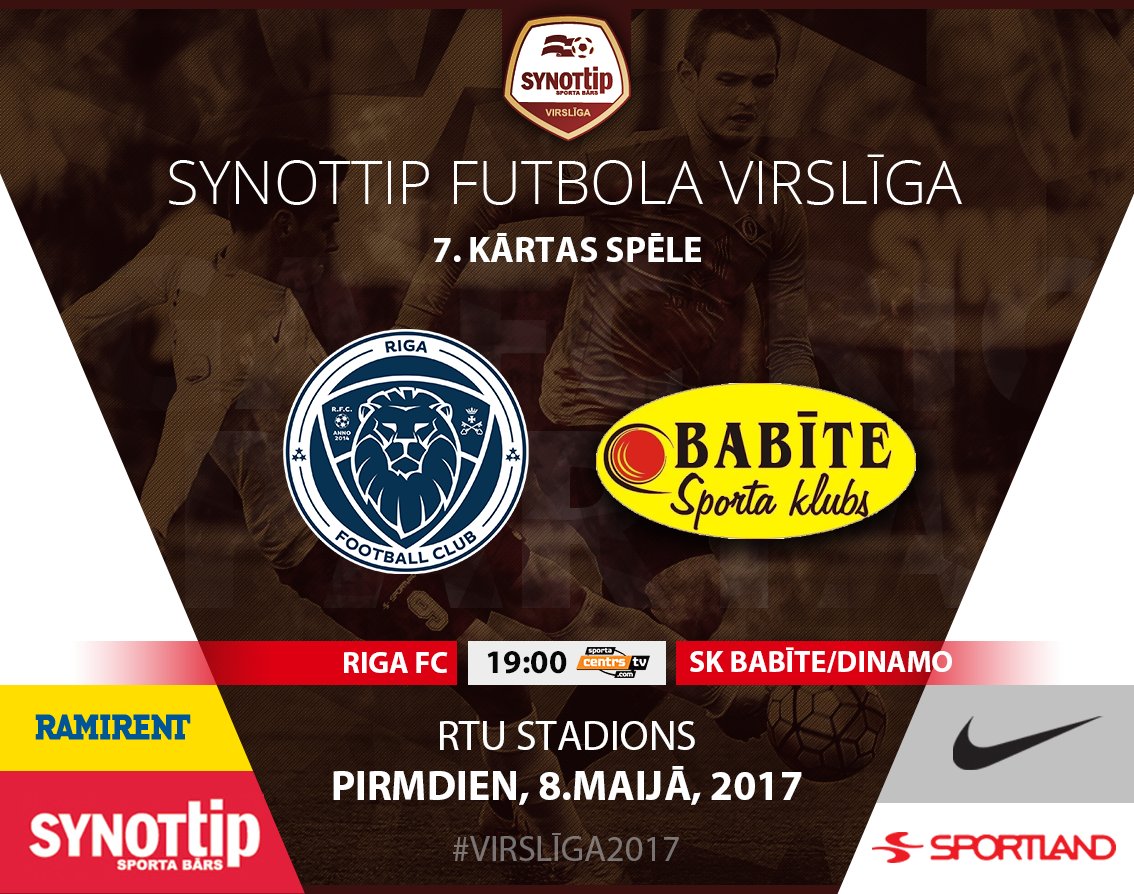 FutbolaVirsliga's tweet photo. 7.kārta tiks noslēgta šovakar ar cīņu starp @RigaFC_Official un @sk_babite . Mača sākums 19:00. #Virslīga2017 https://t.co/tYySGtrLG3