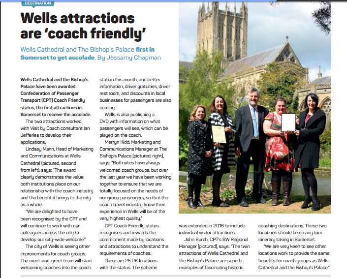 VisitWells's tweet photo. Great feature in @grouptourismmag p. 10 on @WellsCathedral1 &amp; @Bishops_Palace achieving Coach Friendly Attraction 
https://t.co/rvkn4sx3yj https://t.co/4bsKPJmvGl