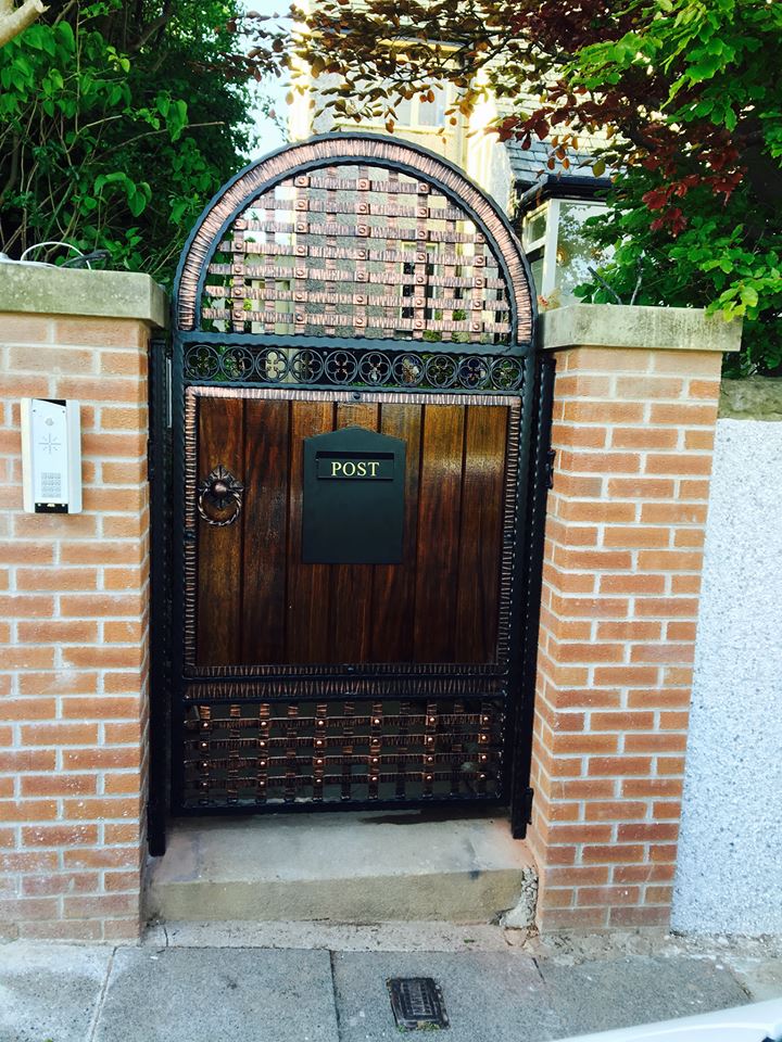 McGaffigansIron's tweet photo. All #Patterned #steel, sprayed black and highlighted bronze with a frake #wood centre,keypad #fitted with a magnetic lock. For top #security https://t.co/hayVz7zZOo