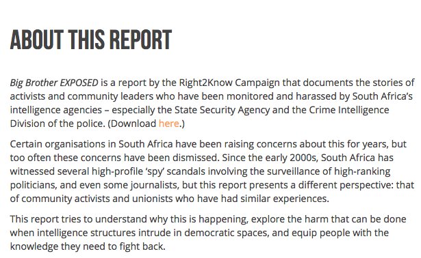 black_sash's tweet photo. Big Brother EXPOSED
Stories of SA intelligence structures monitoring and harassing activists. https://t.co/QVbDz4VNYL via @r2kcampaign https://t.co/7H3daHKCHf