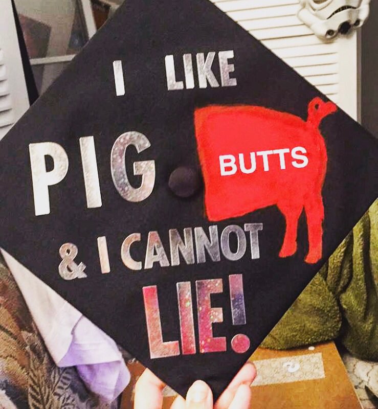 tsomrack's tweet photo. Graduating with a BS in animal science and working in pig genetics and reproduction, I think I had a very fitting cap... https://t.co/4K8q342EZI