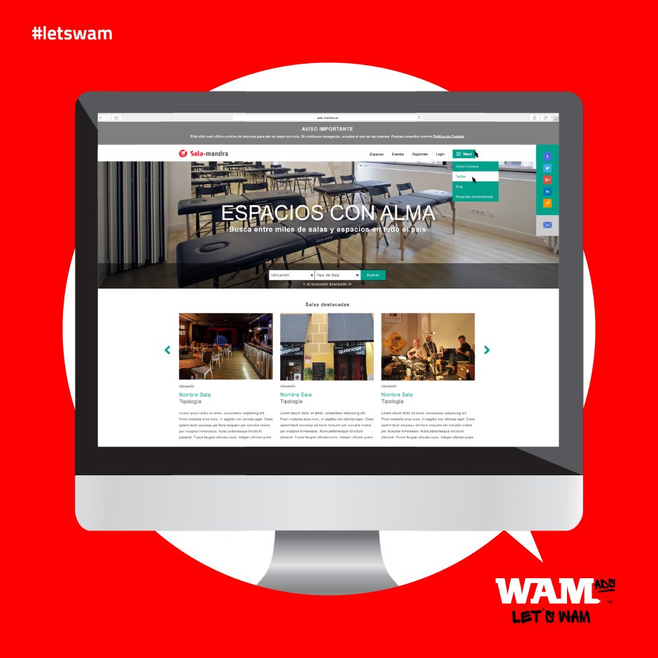 wamads's tweet photo. Diseño y Desarrollo made in #WAMads de la web d alquiler d espacios SALA-MANDRA https://t.co/9YJCdjfdqb hecha en el @MadridLAB #WAM #letswam https://t.co/7yf9tEIkks