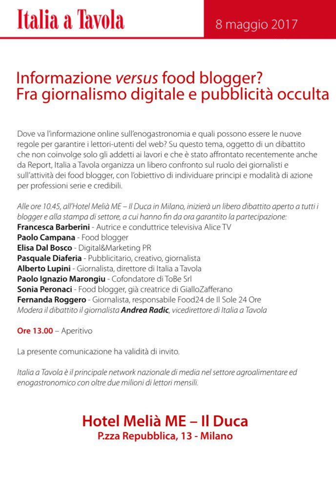 MilaniAnnalisa's tweet image. Oggi a #Milano un libero confronto sul ruolo dei giornalisti e l&apos;attività dei #FoodBlogger con grandi speaker! Seguiamo👉🏼 #cibonarratobene