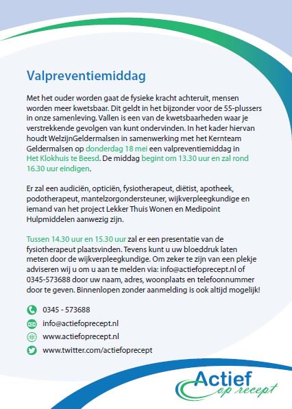 Donderdag 18 mei valpreventiemiddag in Beesd @WelzijnGelderm <a href="/ActiefopRecept/">Actief op Recept</a> . Meer info: welzijngeldermalsen.nl/valpreventiemi… … … …