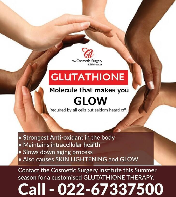 CUSTOMISED GLUTATHIONE THERAPY . The only predictable treatment for skin glow and radiance! #CosmeticSurgeryInstitute #Cosmeticsurgery