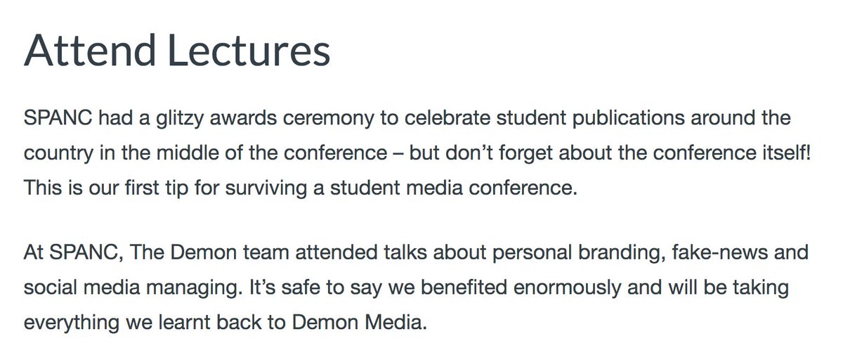 SPAJournalism's tweet photo. Here's a great guide to surviving student media conferences from @thedemondmu - if you aren't over #SPANC17 yet https://t.co/JMuuqWGZvB https://t.co/9F8IKXdIoT