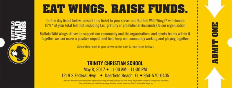 Tonight - Trinity Spirit Night at Buffalo Wild Wings - Monday, May 8 conta.cc/2oRSfQQ