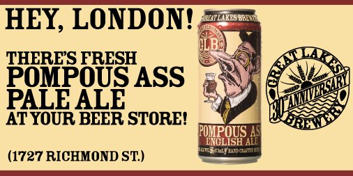 GreatLakesBeer's tweet photo. Hey #LDNont, we need to chat. Turns out you've been asking for #PompousAssGLB at @mybeerstore on Richmond St! Thanks. It's now available! https://t.co/XmBz0Ox1HQ