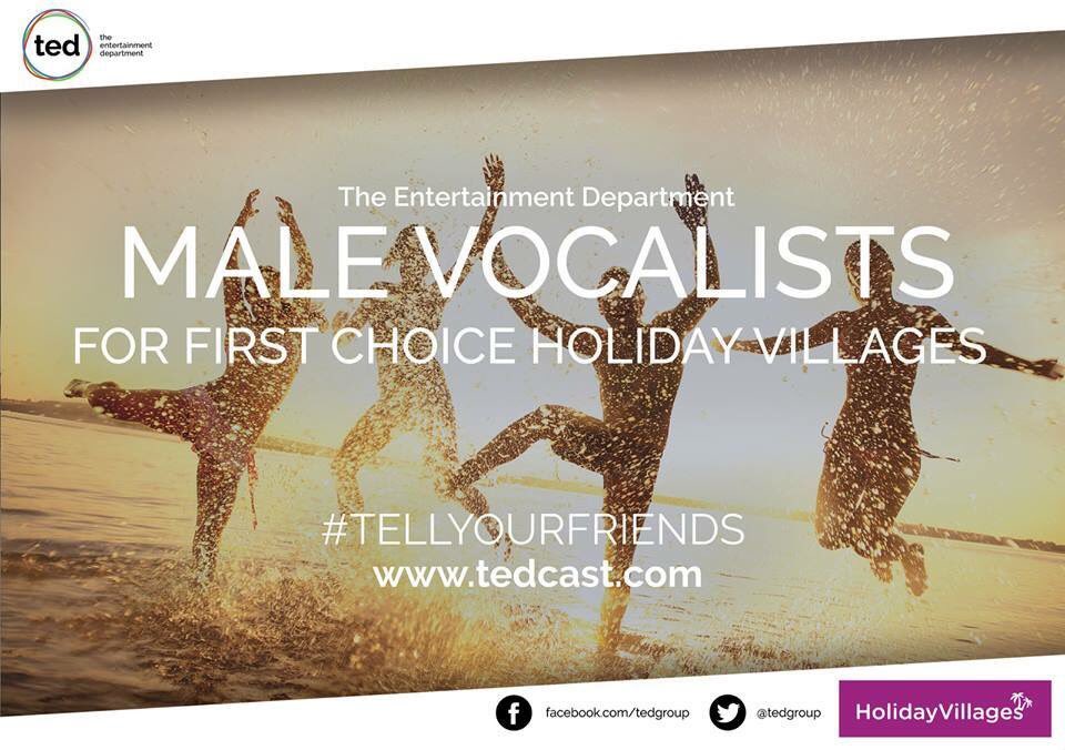 We are looking for Male Vocalists with dance ability for First Choice Holiday Villages.
Send a CV to casting@tedgroup.com to apply now!