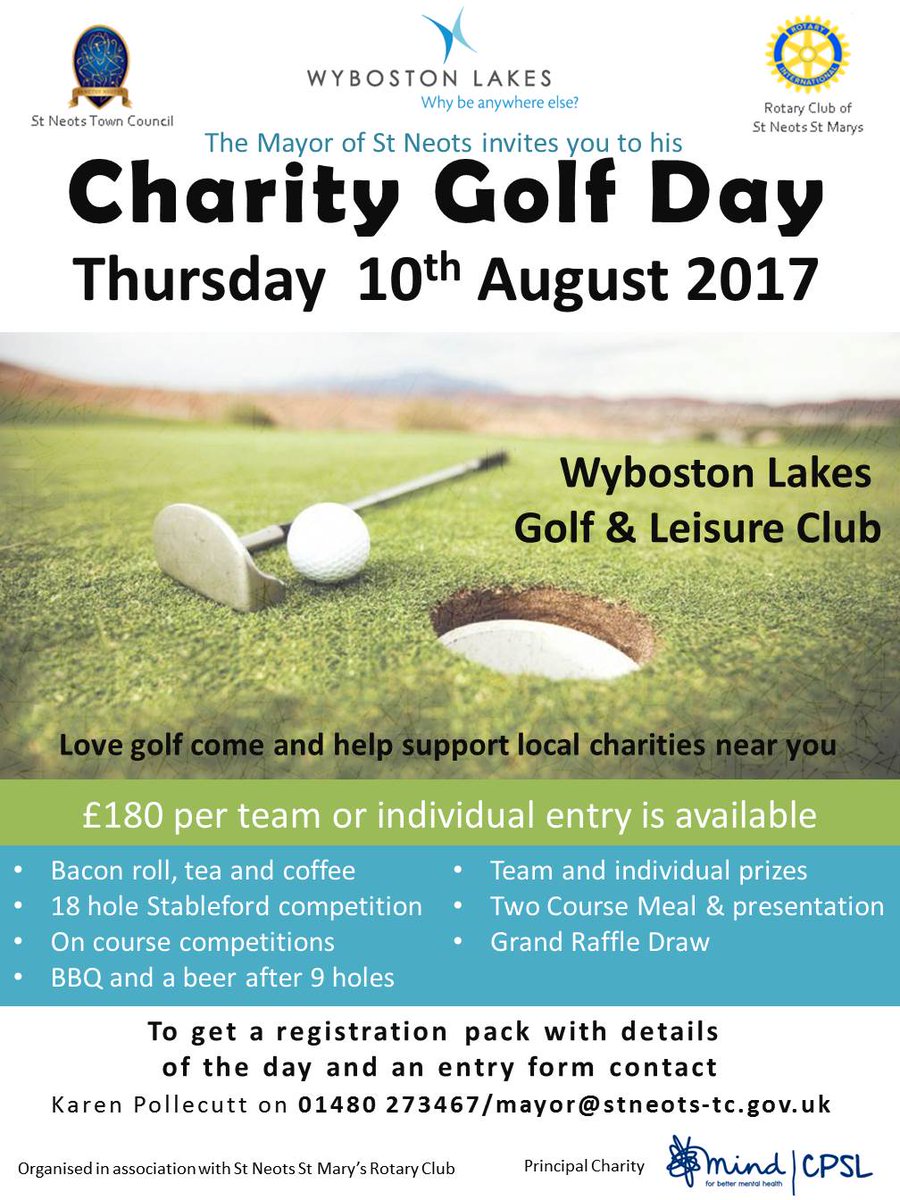 stneotsmayor's tweet photo. Round up your golfing buddies and enter the Mayor's 19th charity golf day.  #charitygolfday #stneotsevents #stneotsmayor #wybostonlakes https://t.co/R0hCA9vc8N