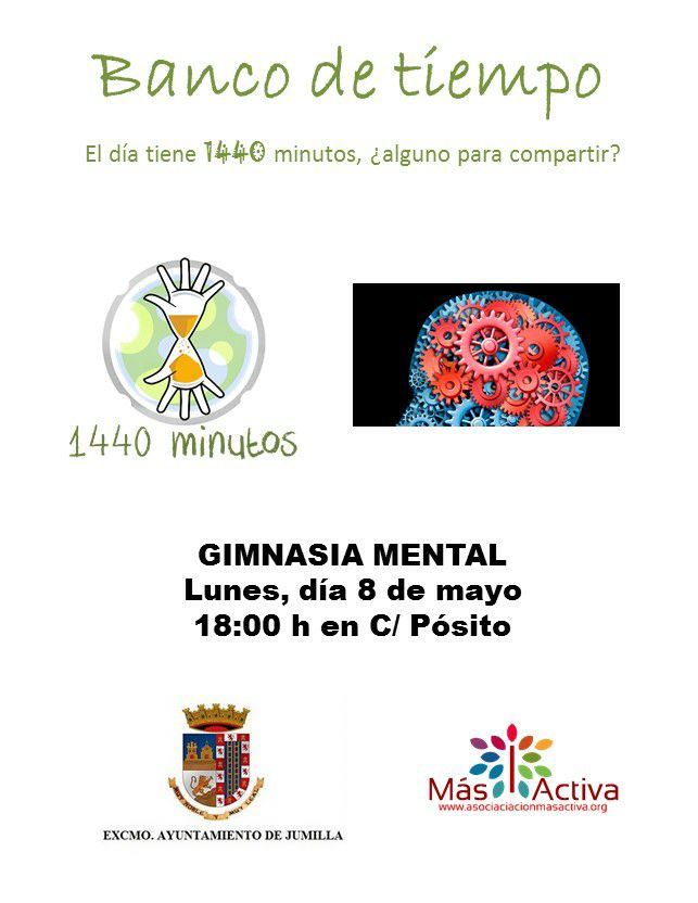 Gimnasia mental, nuevo taller para este lunes 8 de mayo, organizado por Banco del Tiempo de Jumilla: ow.ly/xQul30bvPY5