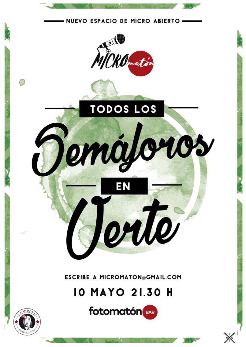 El miércoles 10 de mayo, nos vemos en el open mic del <a href="/FotomatonBar/">Fotomatón</a> para recibir a CÓMICOS, MÚSICOS, MAGOS, POETAS, y más!
Te esperamos.
